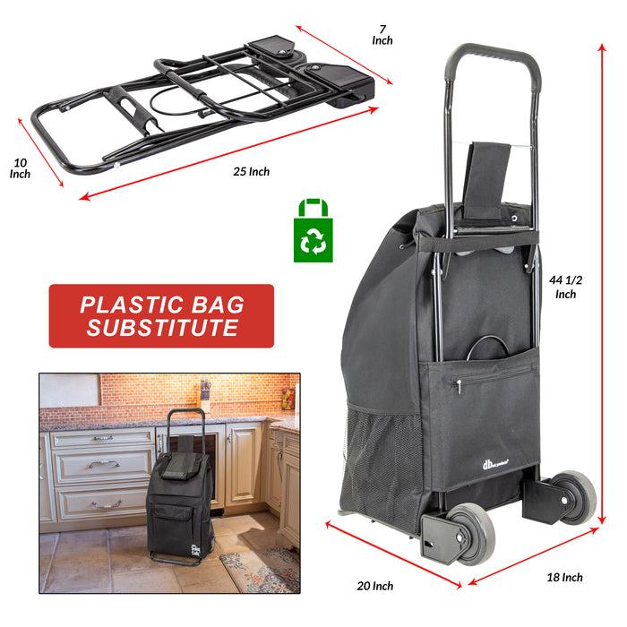Dbest Products Trolley Dolly Compact Black Foldable Shopping Cart For Groceries With Wheels And Removable Bag And Rolling Personal Tote Handtruck