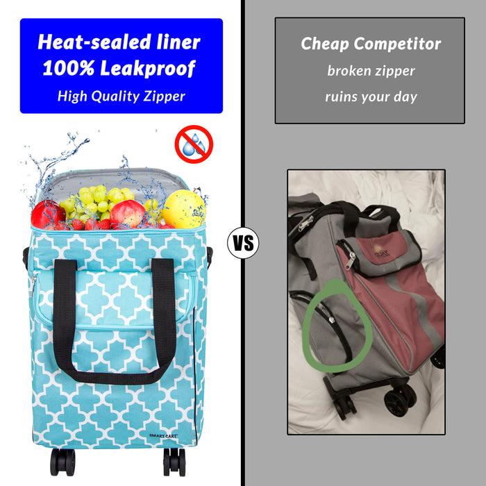 Dbest Products Ultra Compact Cooler Smart Cart 360 Insulated Collapsible Rolling Tailgate BBQ Beach Moroccan Tile