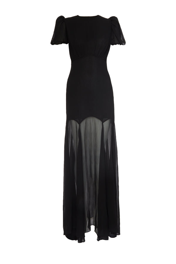 De La Vali AGUA MAXI DRESS IN BLACK CRINKLE CHIFFON