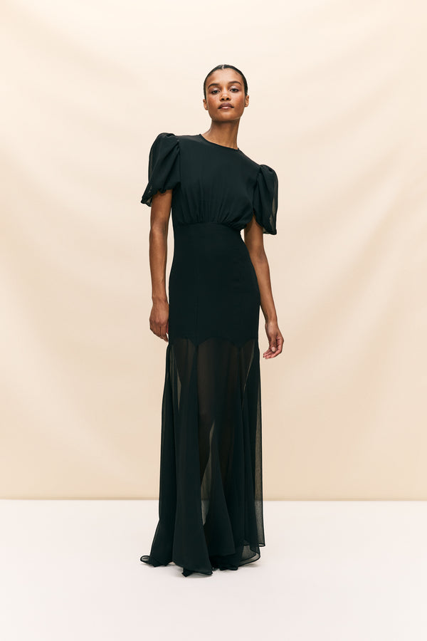 De La Vali AGUA MAXI DRESS IN BLACK CRINKLE CHIFFON