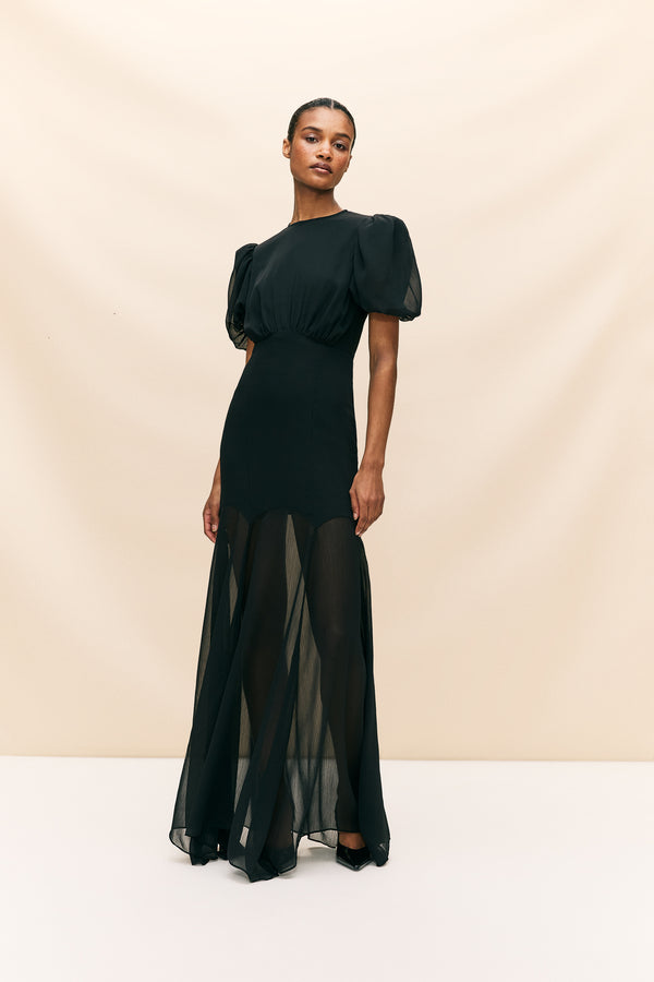 de la vali AGUA MAXI DRESS IN BLACK CRINKLE CHIFFON