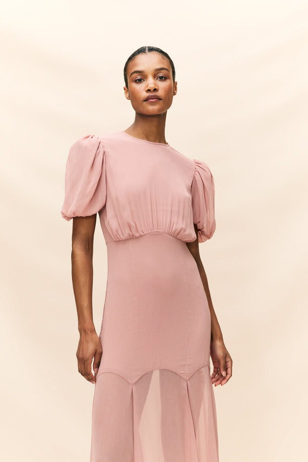 De La Vali AGUA MAXI DRESS IN BLUSH CRINKLE CHIFFON