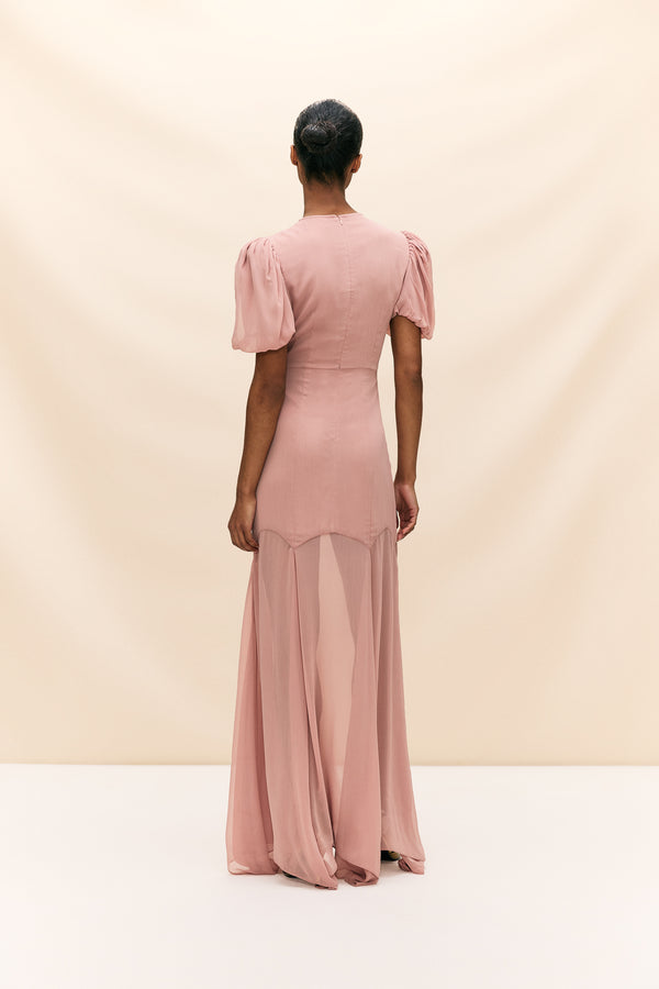De La Vali AGUA MAXI DRESS IN BLUSH CRINKLE CHIFFON