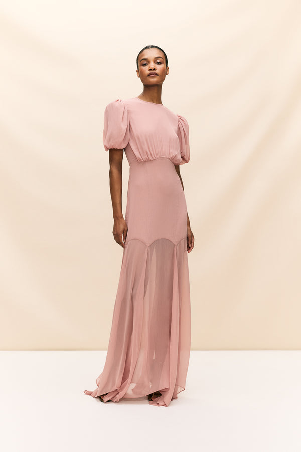 de la vali AGUA MAXI DRESS IN BLUSH CRINKLE CHIFFON