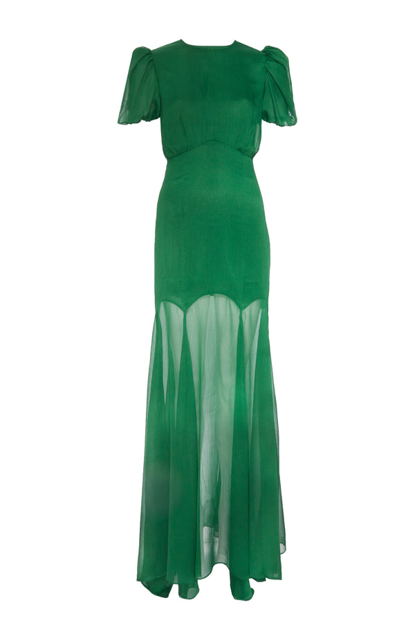 de la vali AGUA MAXI DRESS IN DARK GREEN CRINKLE CHIFFON