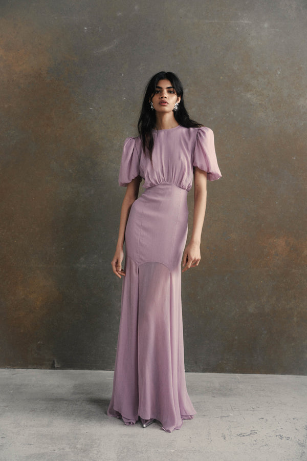 de la vali AGUA MAXI DRESS IN MAUVE CRINKLE CHIFFON