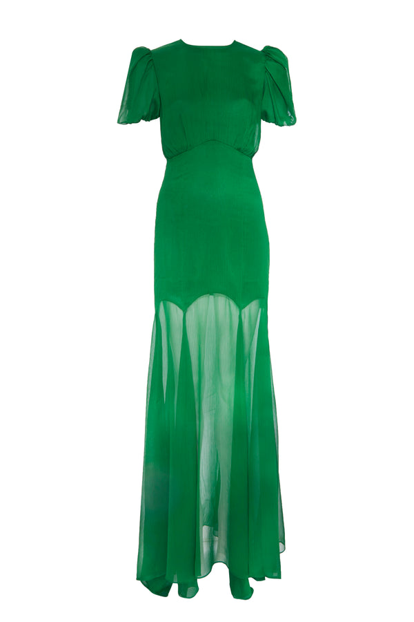 De La Vali AGUA MAXI DRESS IN PALM GREEN CRINKLE CHIFFON