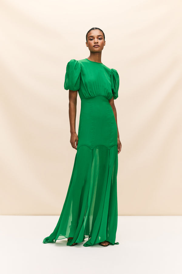de la vali AGUA MAXI DRESS IN PALM GREEN CRINKLE CHIFFON