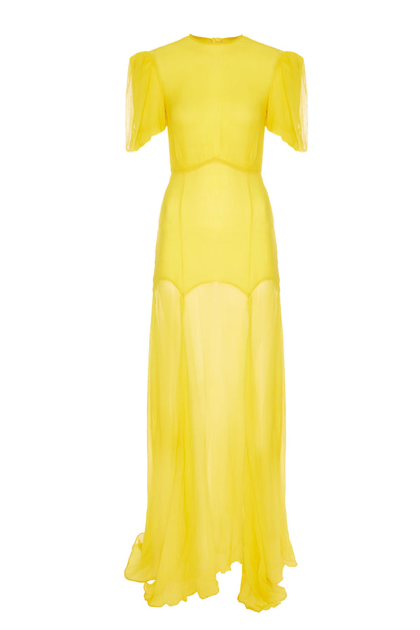 De La Vali AGUA MAXI DRESS IN YELLOW CRINKLE CHIFFON