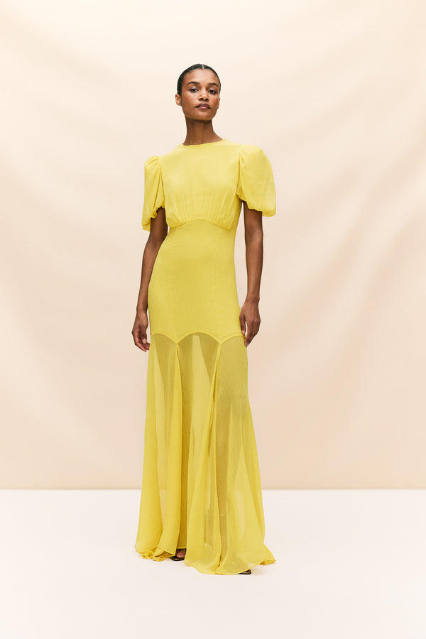 de la vali AGUA MAXI DRESS IN YELLOW CRINKLE CHIFFON