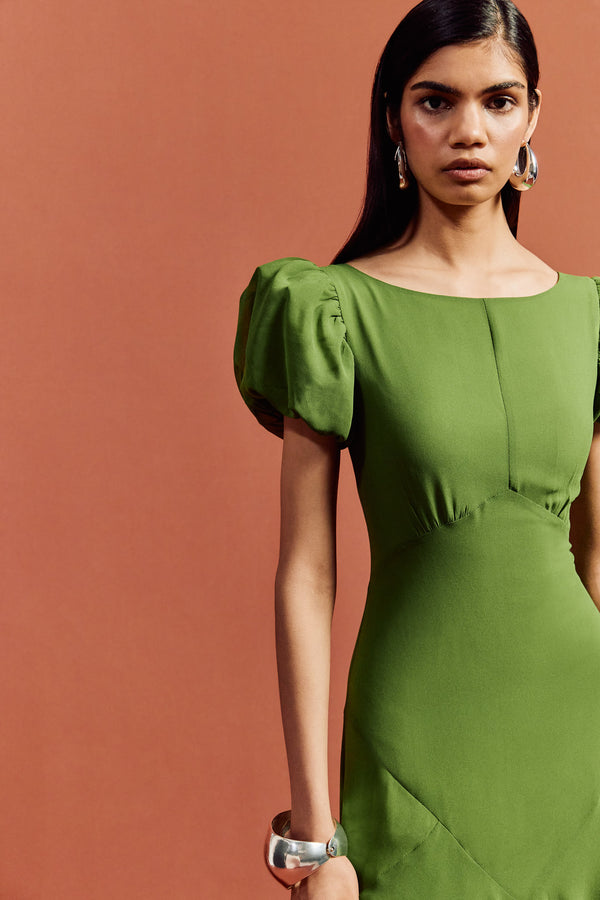 De La Vali ANETTA MAXI DRESS IN FOREST GREEN CHIFFON