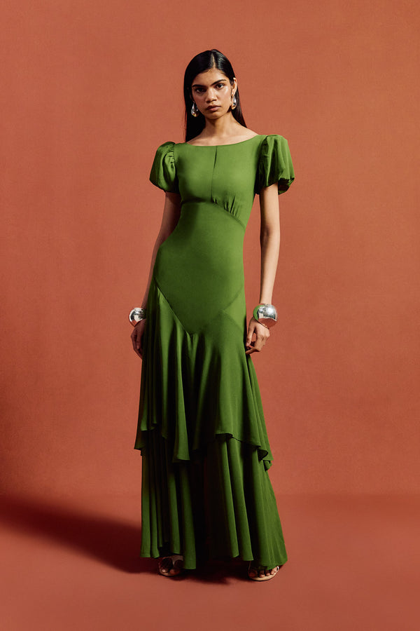 de la vali ANETTA MAXI DRESS IN FOREST GREEN CHIFFON