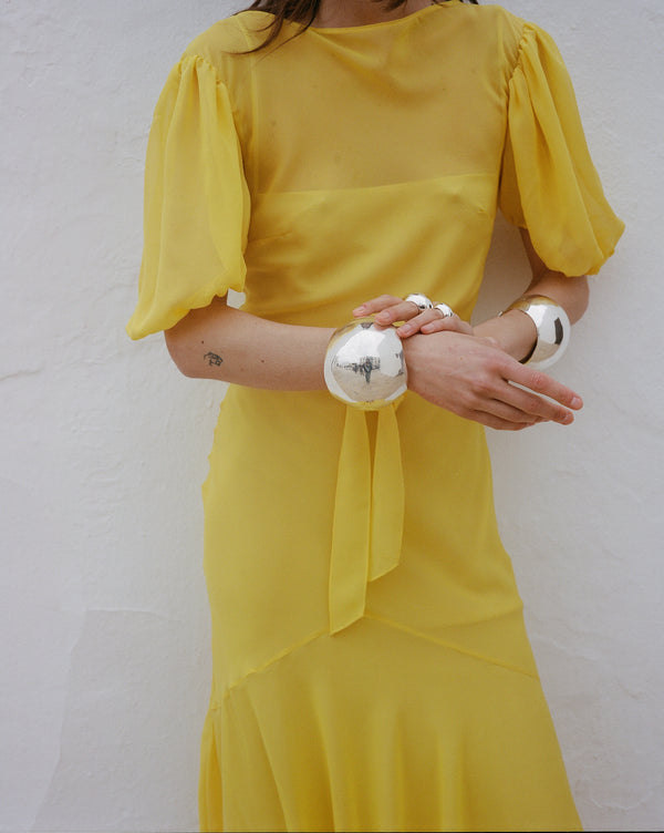 De La Vali ANITA MIDI DRESS SILK CHIFFON SUN YELLOW