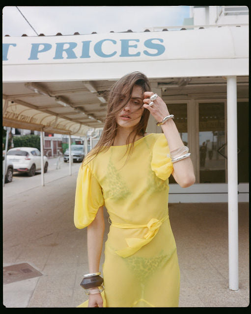 De La Vali ANITA MIDI DRESS SILK CHIFFON SUN YELLOW