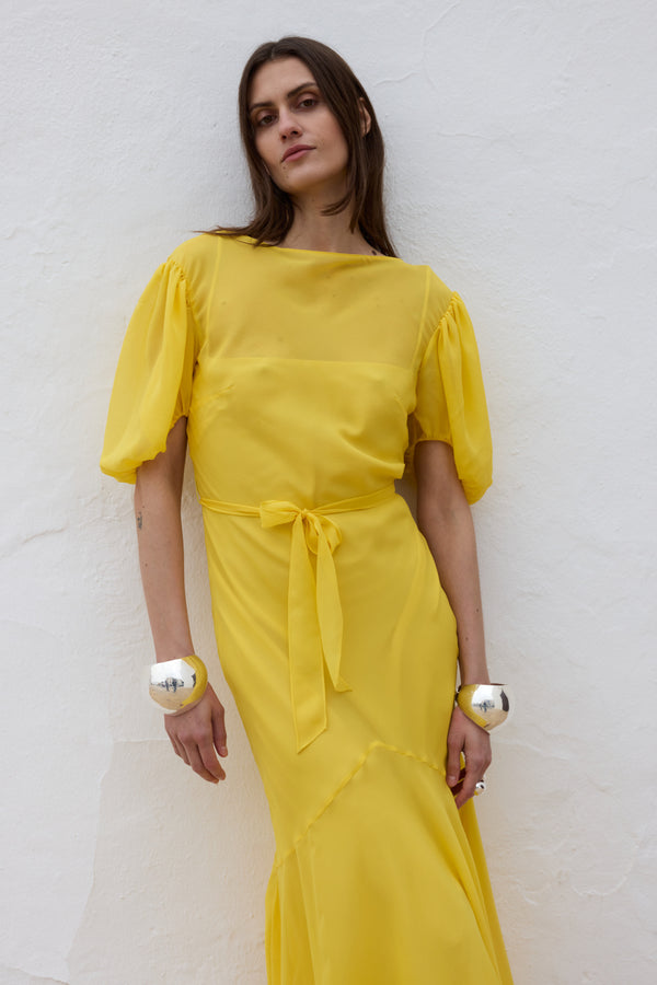 De La Vali ANITA MIDI DRESS SILK CHIFFON SUN YELLOW