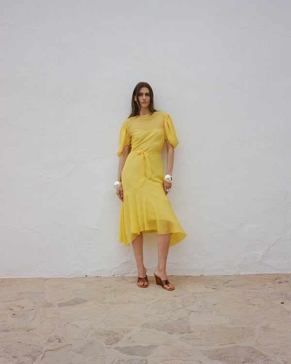 de la vali ANITA MIDI DRESS SILK CHIFFON SUN YELLOW