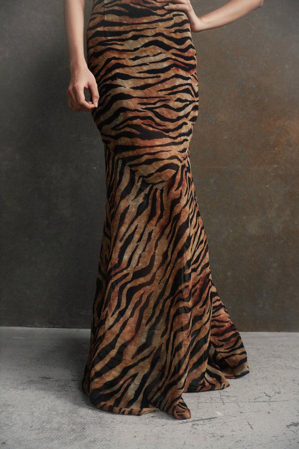 De La Vali BOUGAINVILLEA MAXI DRESS IN SALVAJE ANIMAL PRINT CHIFFON