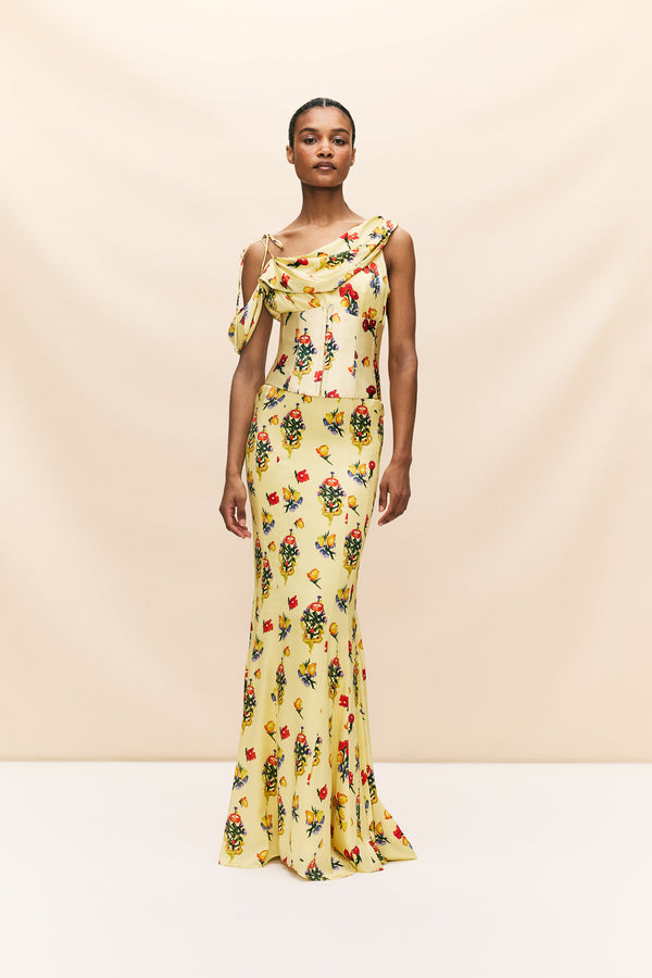 de la vali BRULEE MAXI DRESS IN SILK SATIN IN VERSAILLES GARDEN