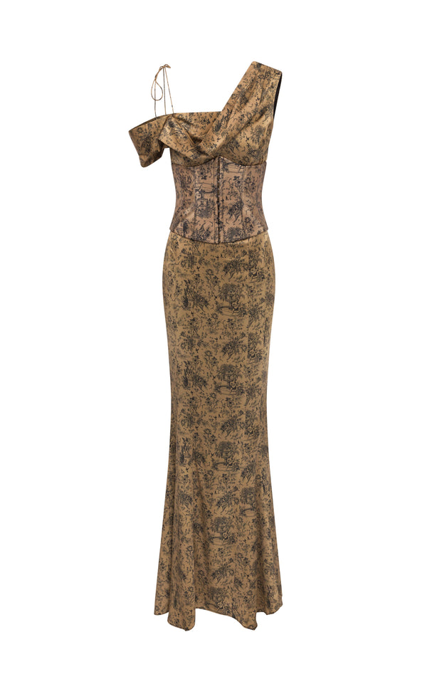 De La Vali BRULEE MAXI DRESS IN SILK SATIN SON OF VENUS PRINT
