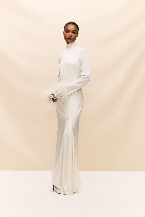 De La Vali COSMOPOLITAN MAXI DRESS IN IVORY SILK SATIN (MADE TO ORDER)