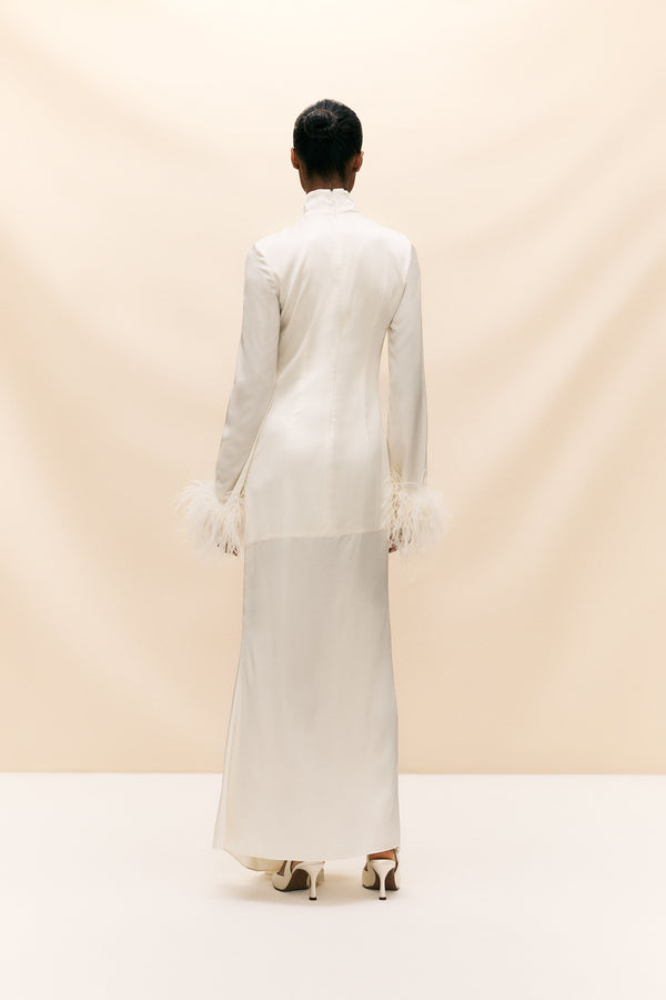 De La Vali COSMOPOLITAN MAXI DRESS IN IVORY SILK SATIN (MADE TO ORDER)