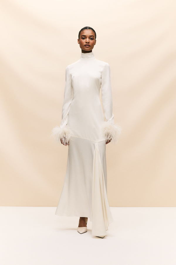 de la vali COSMOPOLITAN MAXI DRESS IN IVORY SILK SATIN (MADE TO ORDER)