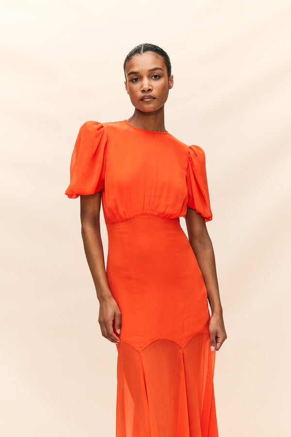 De La Vali AGUA MAXI DRESS IN RED CRINKLE CHIFFON