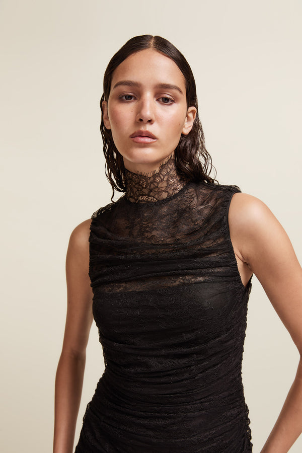 De La Vali AUSTERE MAXI DRESS IN BLACK LACE
