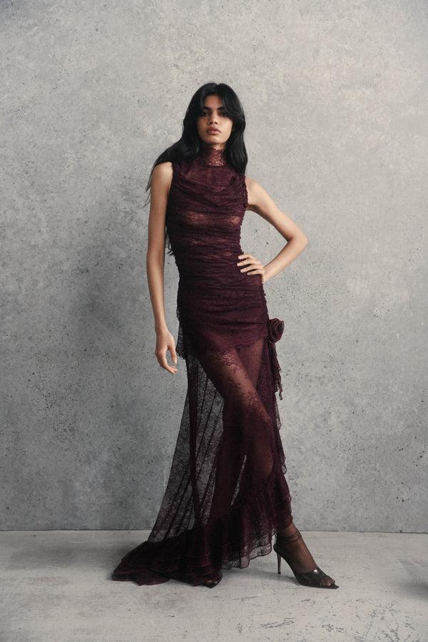 de la vali AUSTERE MAXI DRESS IN MAROON LACE