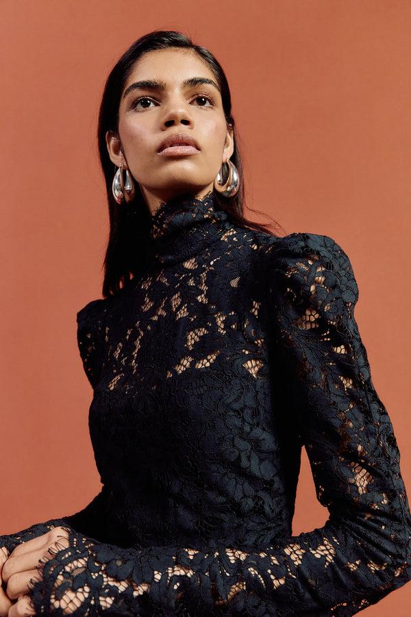 De La Vali BODITA MINI DRESS IN BLACK COTTON LACE