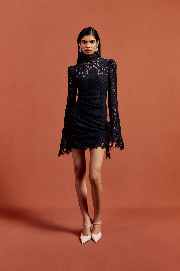 de la vali BODITA MINI DRESS IN BLACK COTTON LACE