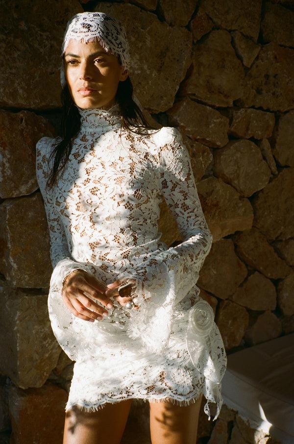 de la vali BODITA MINI DRESS IN WHITE COTTON LACE