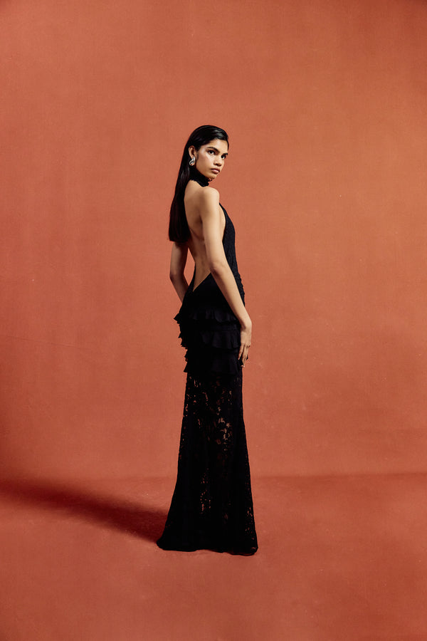 De La Vali BONITA MAXI DRESS IN BLACK COTTON LACE