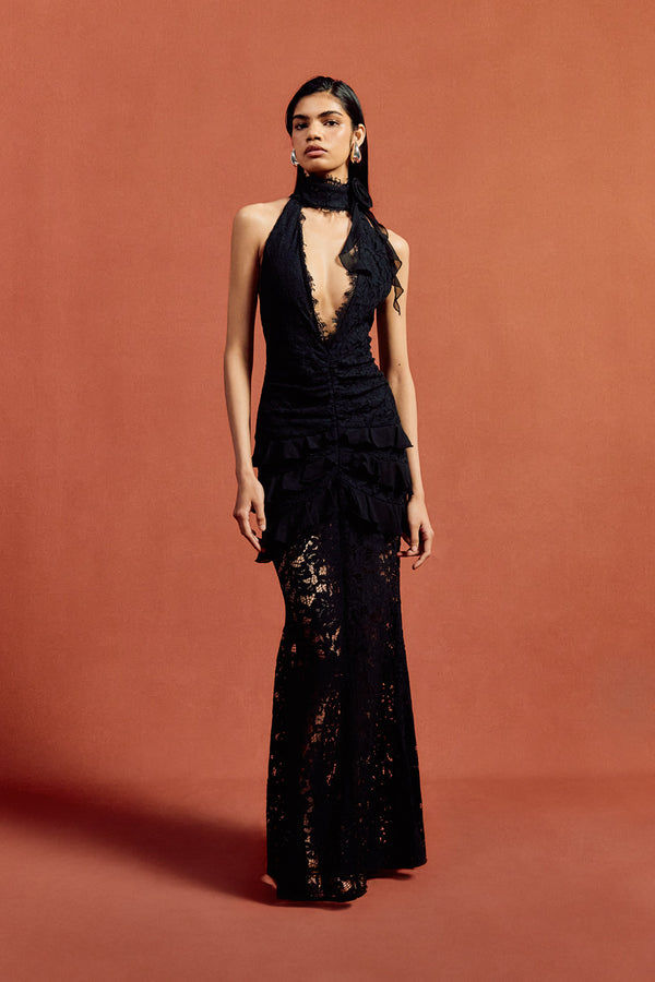 de la vali BONITA MAXI DRESS IN BLACK COTTON LACE