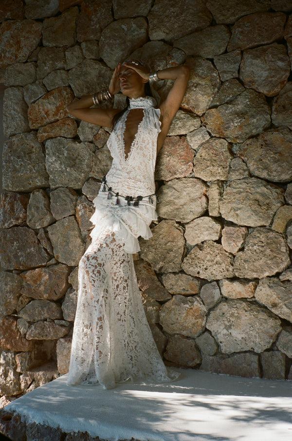 de la vali BONITA MAXI DRESS IN WHITE COTTON LACE