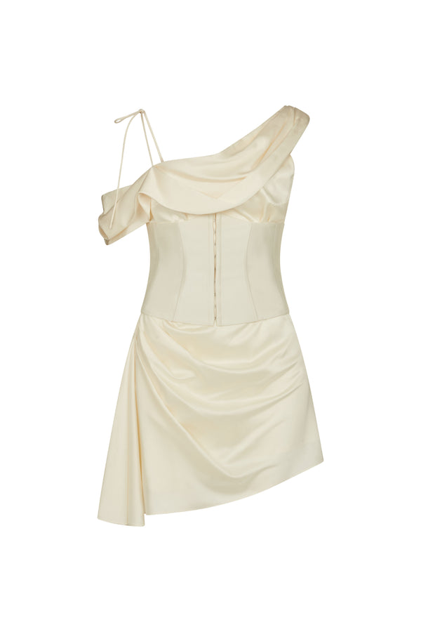 De La Vali BRULEE MINI DRESS IN IVORY SILK SATIN