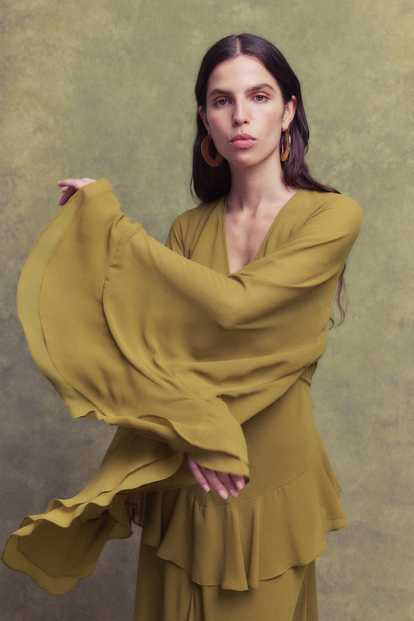De La Vali CALYPSO MAXI DRESS IN FENNEL CHIFFON