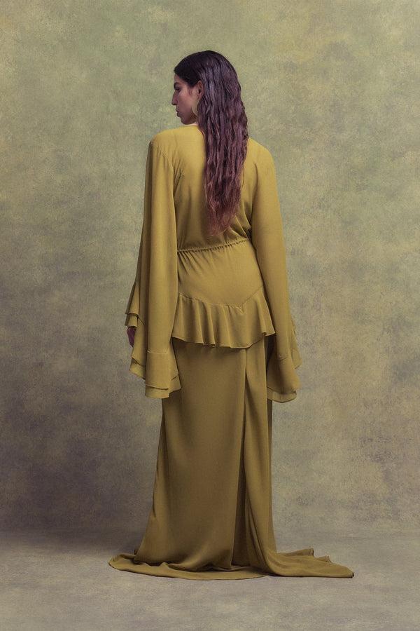 De La Vali CALYPSO MAXI DRESS IN FENNEL CHIFFON