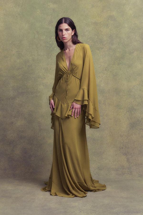 de la vali CALYPSO MAXI DRESS IN FENNEL CHIFFON