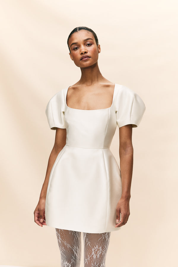 De La Vali CANNOLI MINI DRESS IN IVORY TWILL