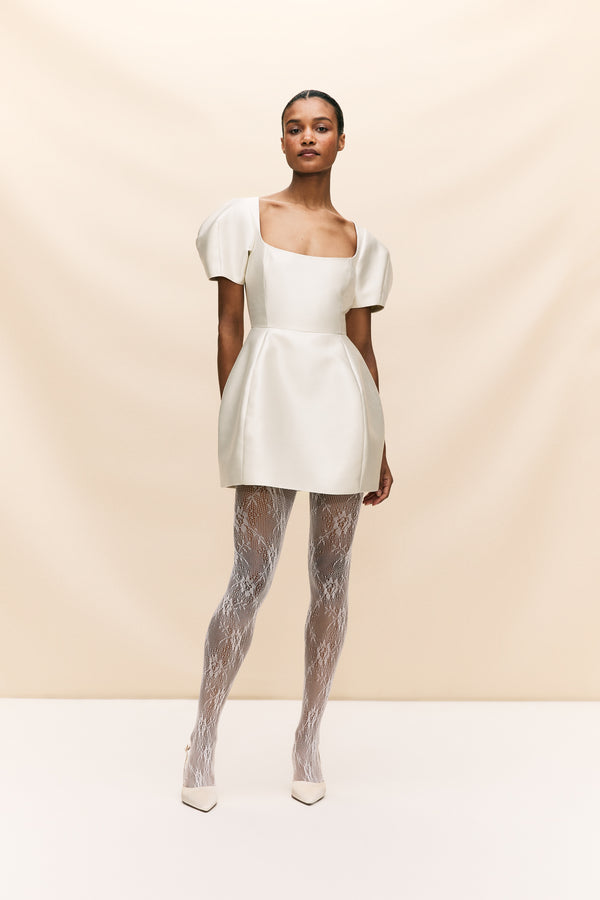 De La Vali CANNOLI MINI DRESS IN IVORY TWILL