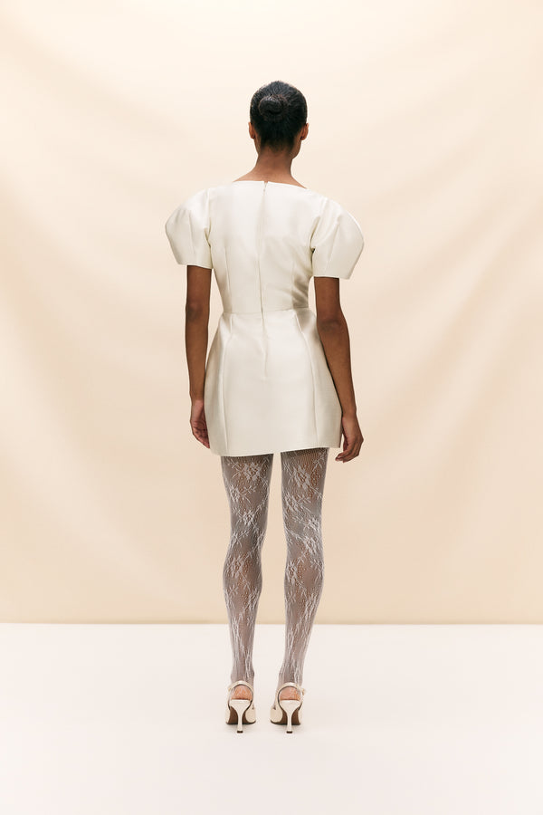 De La Vali CANNOLI MINI DRESS IN IVORY TWILL