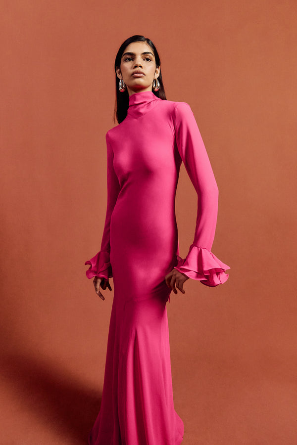 De La Vali DAIRA MAXI DRESS IN HOT PINK CHIFFON