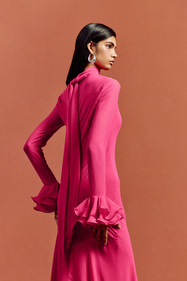 De La Vali DAIRA MAXI DRESS IN HOT PINK CHIFFON