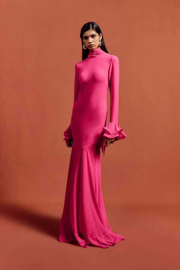 de la vali DAIRA MAXI DRESS IN HOT PINK CHIFFON
