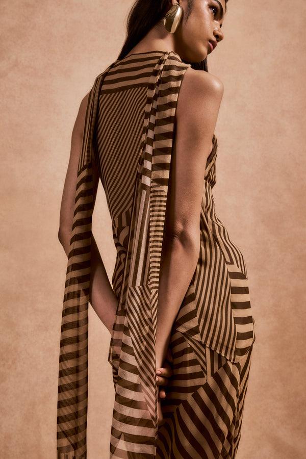 De La Vali DIOSA TOP IN VIVID STRIPE SILK CHIFFON