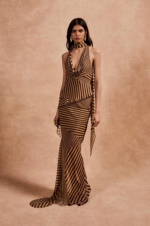 De La Vali DIOSA TOP IN VIVID STRIPE SILK CHIFFON