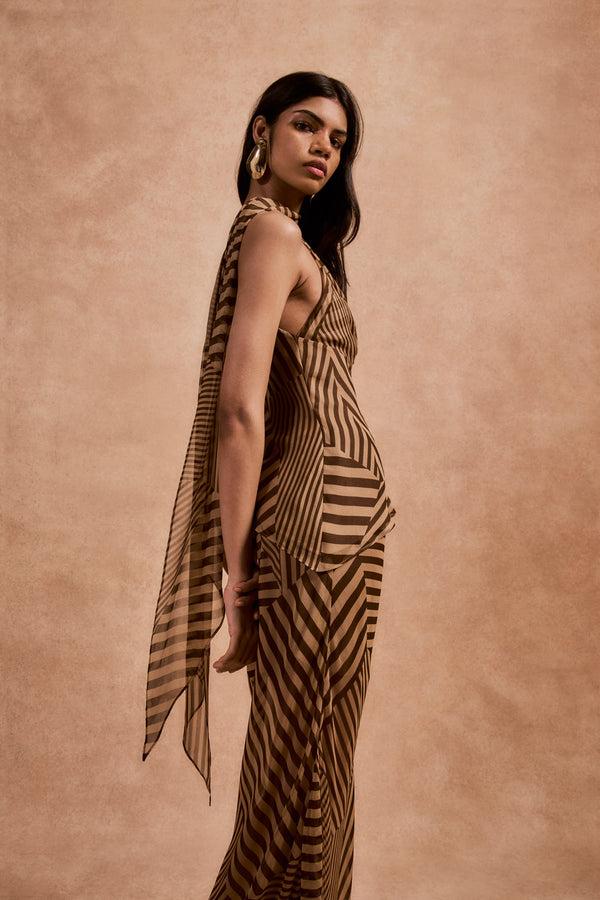 de la vali DIOSA TOP IN VIVID STRIPE SILK CHIFFON