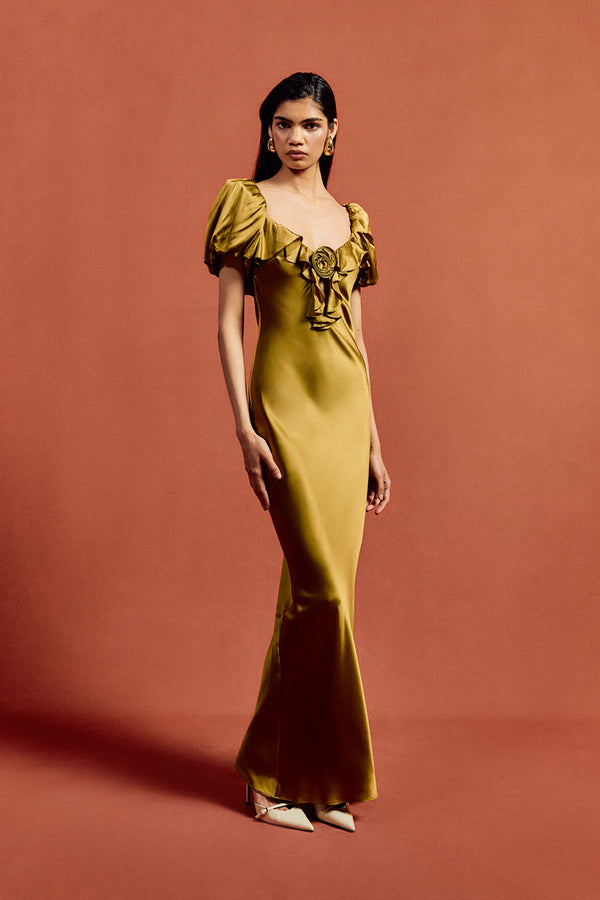 de la vali EDEN MAXI DRESS IN FENNEL SILK SATIN