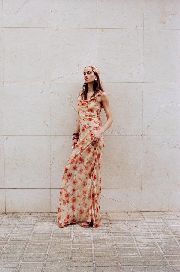 De La Vali GALERA MAXI DRESS SILK CHIFFON LA ROSA